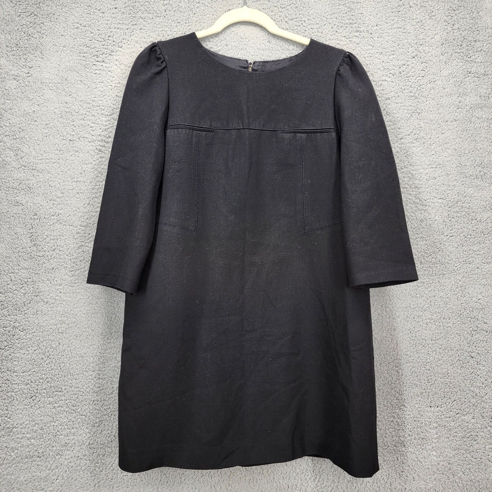 Zara Woman Black Shift Dress 3/4 Sleeve Puff Shoulder LBD Size L